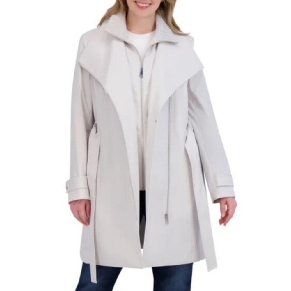 New Halston Women's Belted Trench Coat Gray - Picture 6 of 11